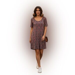 LuLaRoe Orange Brown Graphic Tunic Short Sleeve Dress
